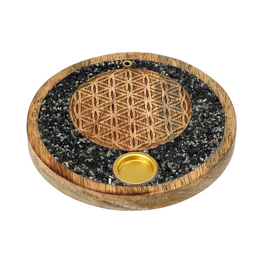 Porte Encens FLEUR DE VIE TOURMALINE & PYRITE
