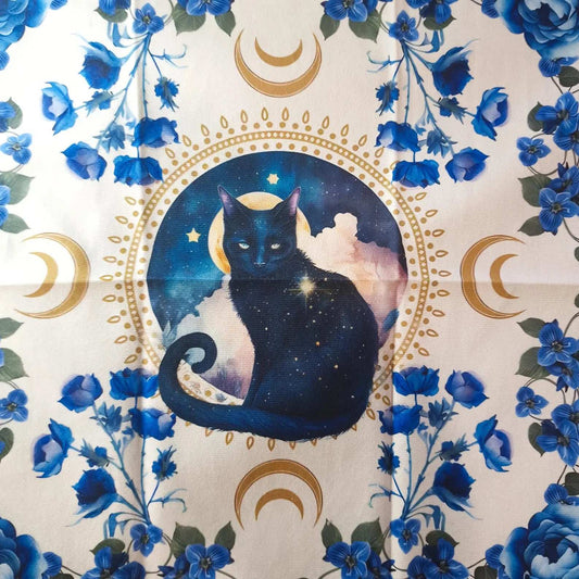 Nappe de Tarot CHAT FLEUR BLEUE