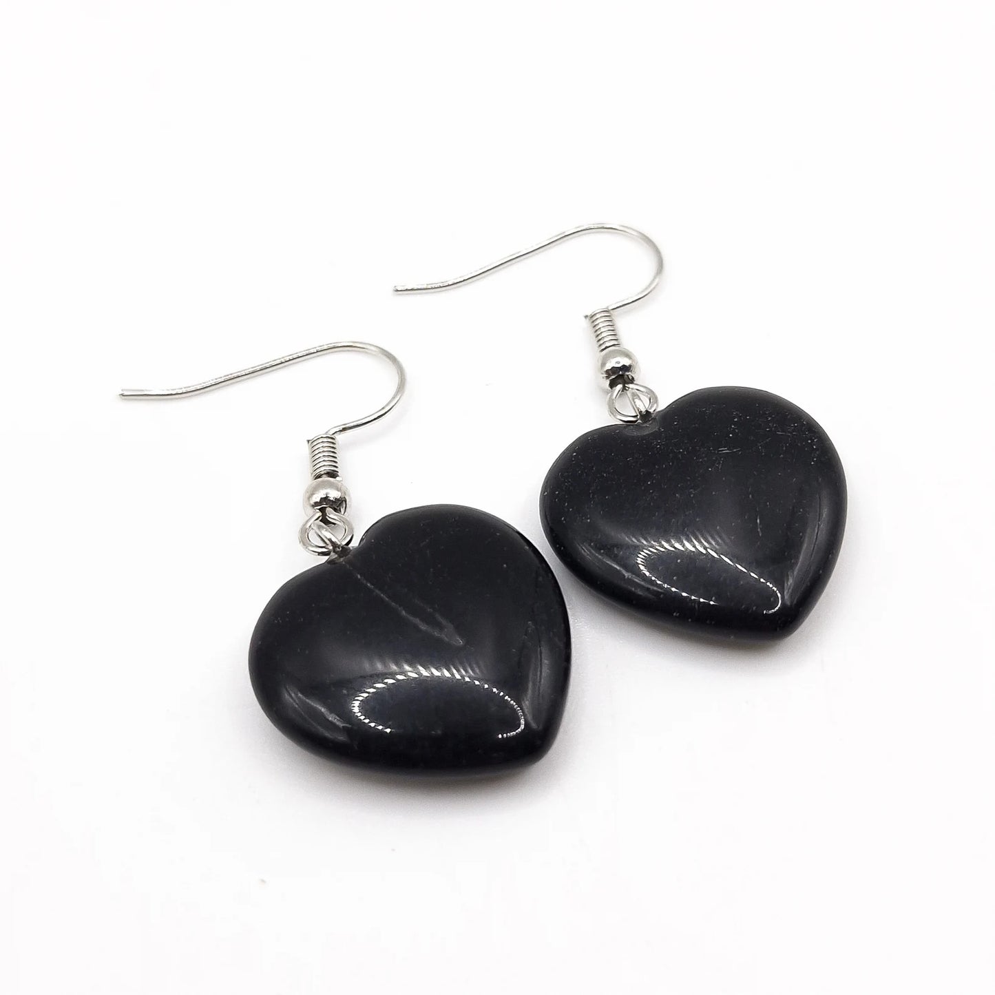 Boucles d'Oreilles Coeur OBSIDIENNE NOIRE