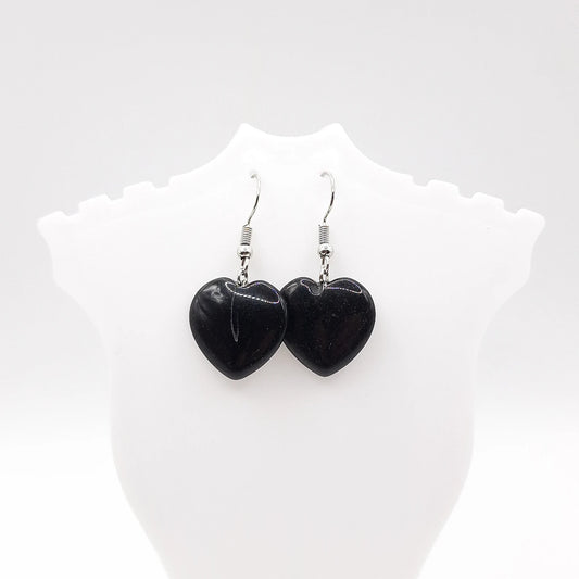 Boucles d'Oreilles Coeur OBSIDIENNE NOIRE