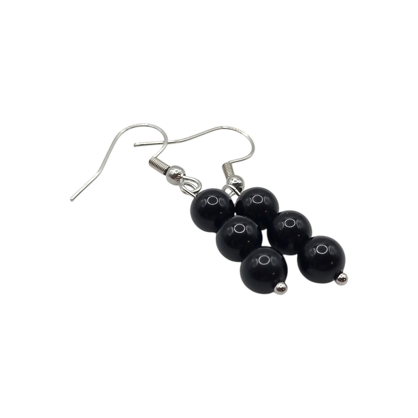 Boucles d'Oreilles Boule 06mm OBSIDIENNE NOIRE A