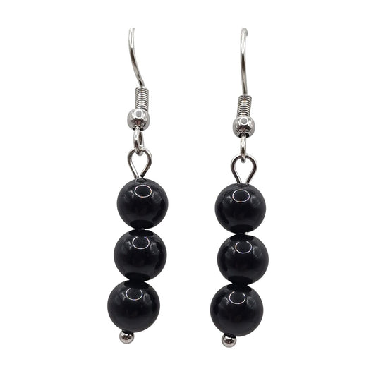 Boucles d'Oreilles Boule 06mm OBSIDIENNE NOIRE A