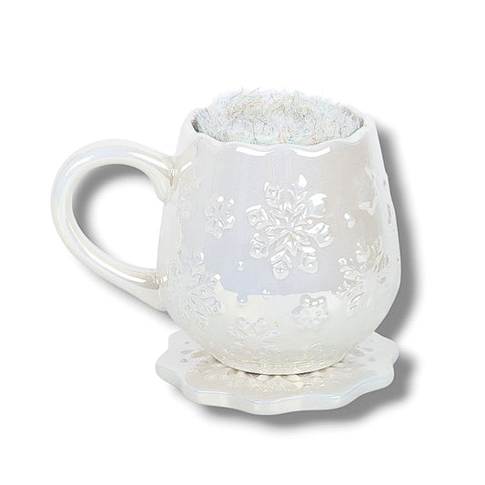 Tasse Flocon de Neige Irisé avec Dessous de Verre & Chaussettes