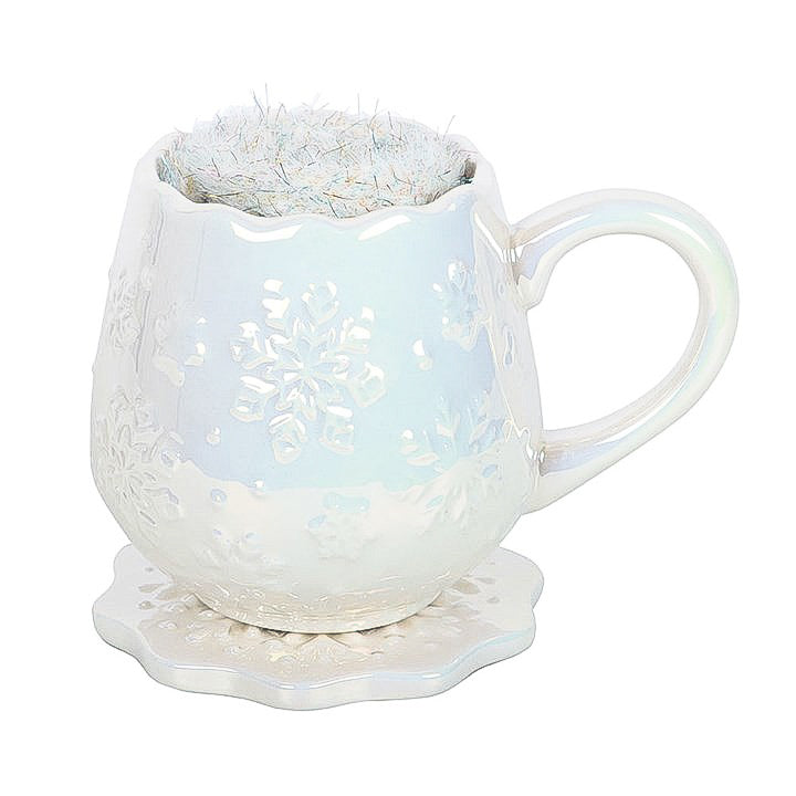 Tasse Flocon de Neige Irisé avec Dessous de Verre & Chaussettes