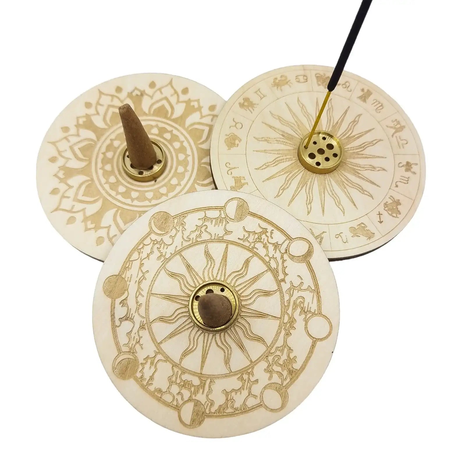 Porte Encens Bois Naturel MANDALA LUNES ASTRO