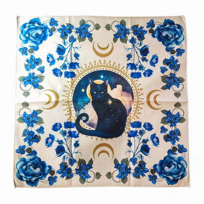 Nappe de Tarot CHAT FLEUR BLEUE