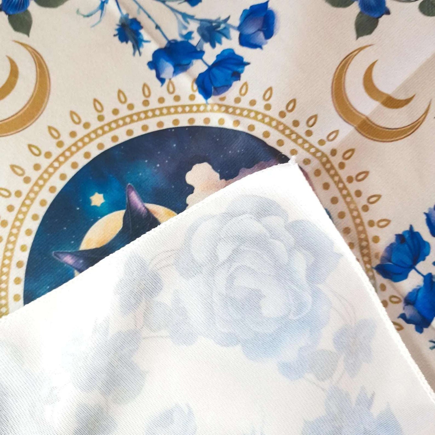 Nappe de Tarot CHAT FLEUR BLEUE