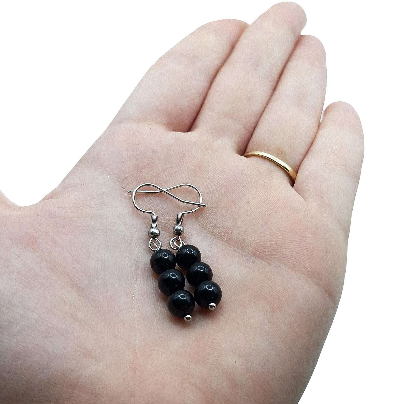 Boucles d'Oreilles Boule 06mm OBSIDIENNE NOIRE A