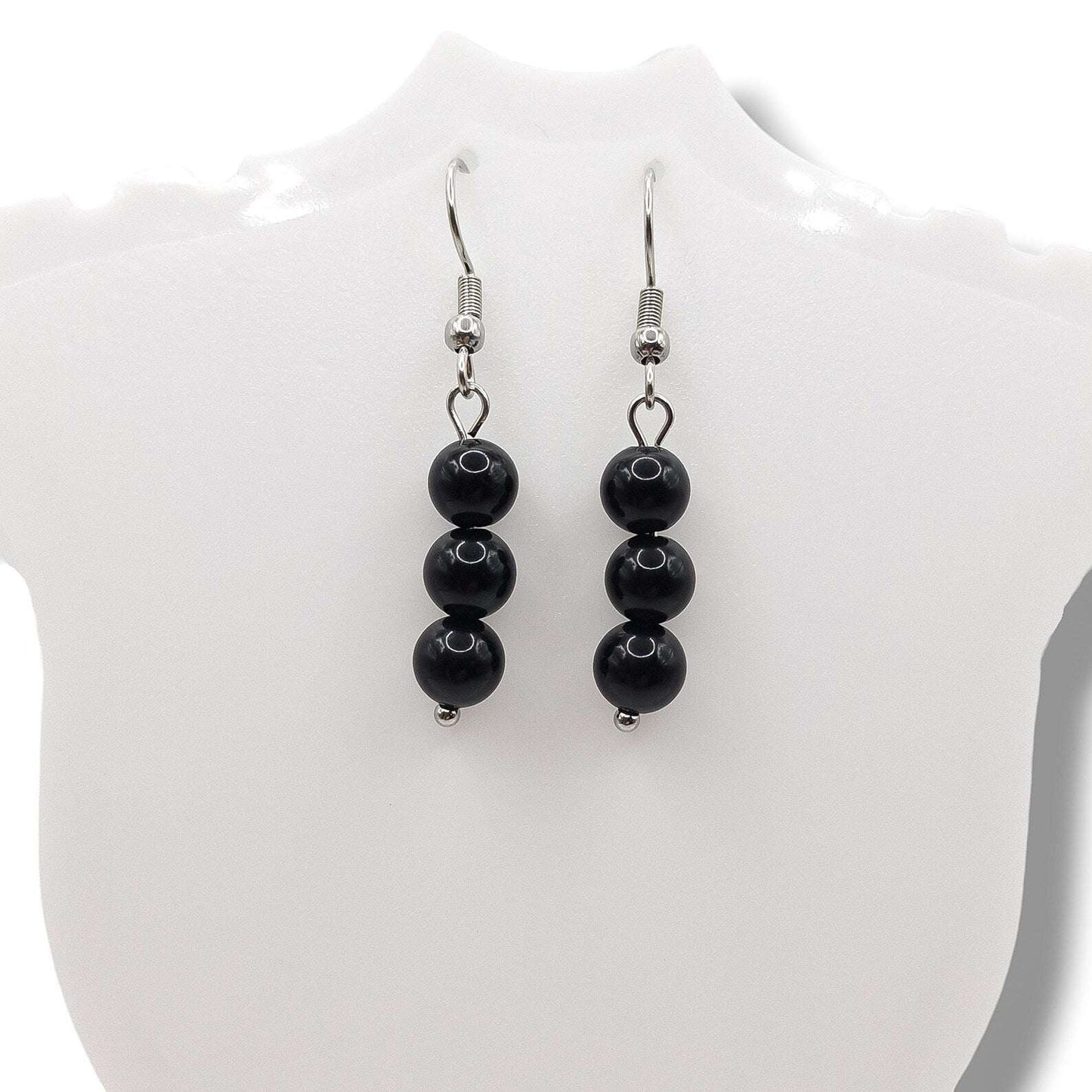 Boucles d'Oreilles Boule 06mm OBSIDIENNE NOIRE A