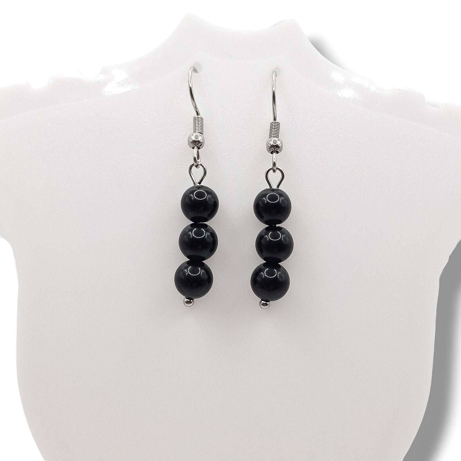 Boucles d'Oreilles Boule 06mm OBSIDIENNE NOIRE A