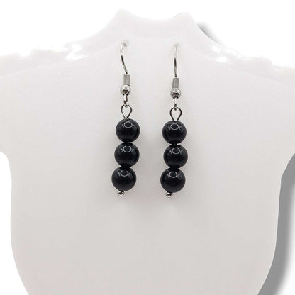 Boucles d'Oreilles Boule 06mm OBSIDIENNE NOIRE A