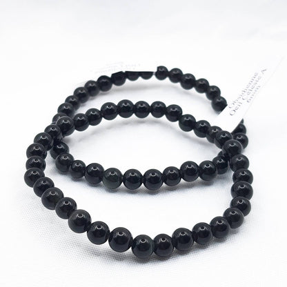 Bracelet Boule 06mm OBSIDIENNE OEIL CELESTE A