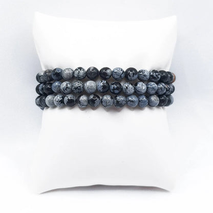 Bracelet Boule 06mm OBSIDIENNE FLOCON DE NEIGE