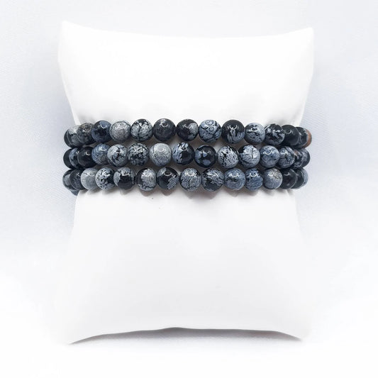 Bracelet Boule 06mm OBSIDIENNE FLOCON DE NEIGE