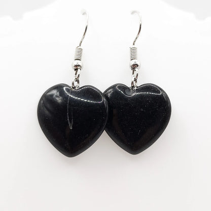 Boucles d'Oreilles Coeur OBSIDIENNE NOIRE