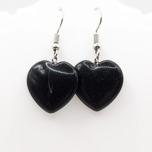 Boucles d'Oreilles Coeur OBSIDIENNE NOIRE
