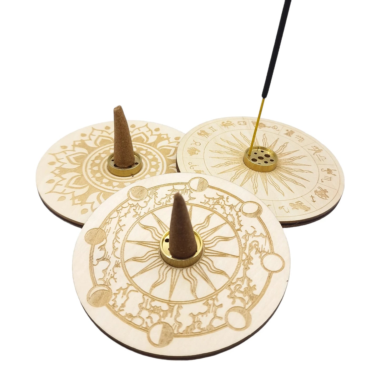 Porte Encens Bois Naturel MANDALA LUNES ASTRO