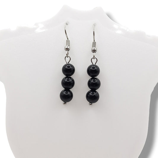 Boucles d'Oreilles Boule 06mm OBSIDIENNE NOIRE A